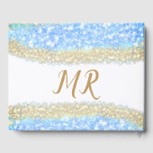 Blauer agate Gold Glitzer funkelnder Monogramm-Nam Gästebuch (Rückseite)