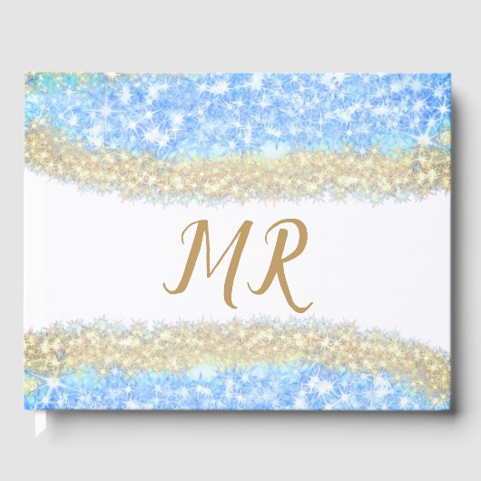 Blauer agate Gold Glitzer funkelnder Monogramm-Nam Gästebuch (Vorderseite)