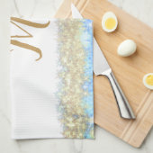 Blauer agate Gold Glitzer funkelnder Monogramm-Nam Geschirrtuch (Viertel Falte)