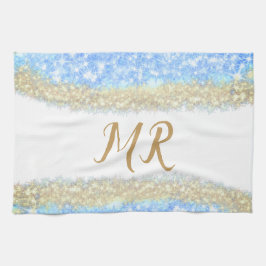 Blauer agate Gold Glitzer funkelnder Monogramm-Nam Geschirrtuch