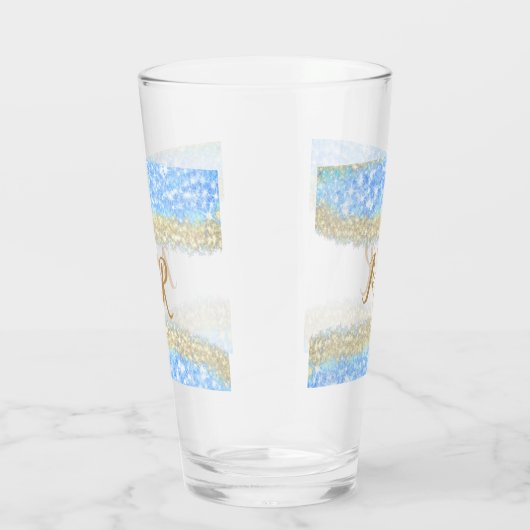 Blauer agate Gold Glitzer funkelnder Monogramm-Nam Glas (Rechts)