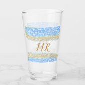 Blauer agate Gold Glitzer funkelnder Monogramm-Nam Glas (Vorderseite)