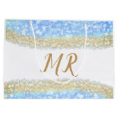 Blauer agate Gold Glitzer funkelnder Monogramm-Nam Große Geschenktüte (Rückseite)