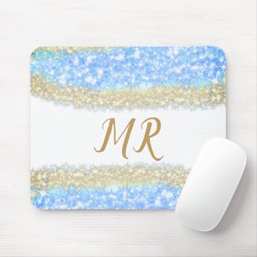 Blauer agate Gold Glitzer funkelnder Monogramm-Nam Mousepad (Mit Mouse)