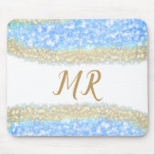 Blauer agate Gold Glitzer funkelnder Monogramm-Nam Mousepad (Vorne)