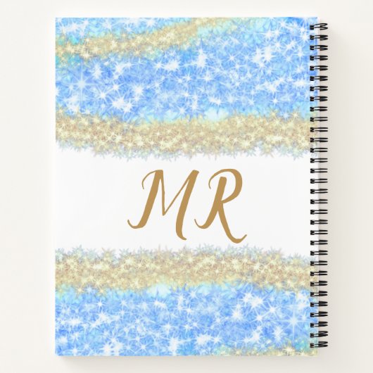 Blauer agate Gold Glitzer funkelnder Monogramm-Nam Notizblock (Rückseite)