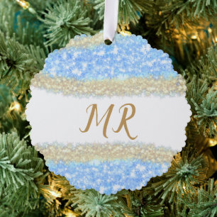 Blauer agate Gold Glitzer funkelnder Monogramm-Nam Ornament Karte