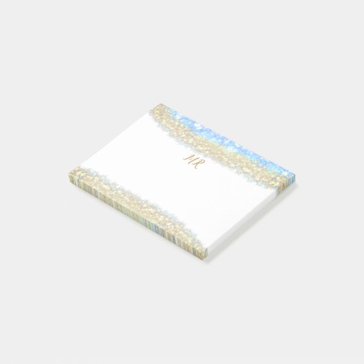 Blauer agate Gold Glitzer funkelnder Monogramm-Nam Post-it Klebezettel (angewinkelt)