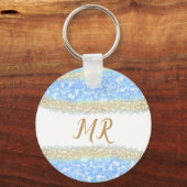 Blauer agate Gold Glitzer funkelnder Monogramm-Nam Schlüsselanhänger (Vorderseite)