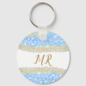 Blauer agate Gold Glitzer funkelnder Monogramm-Nam Schlüsselanhänger (Rückseite)