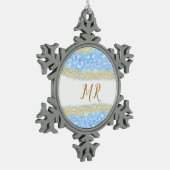Blauer agate Gold Glitzer funkelnder Monogramm-Nam Schneeflocken Zinn-Ornament (Links)