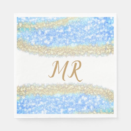 Blauer agate Gold Glitzer funkelnder Monogramm-Nam Serviette (Vorderseite)
