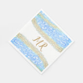 Blauer agate Gold Glitzer funkelnder Monogramm-Nam Serviette (Ecke)