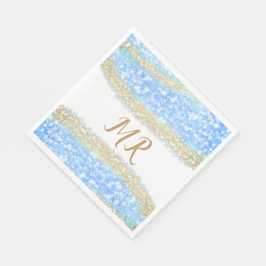 Blauer agate Gold Glitzer funkelnder Monogramm-Nam Serviette (Ecke)