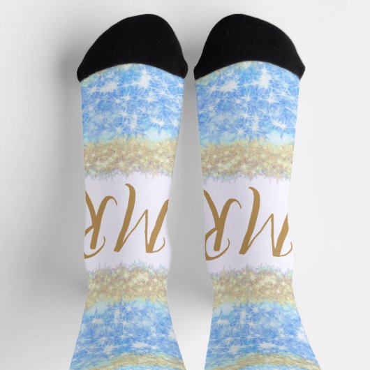 Blauer agate Gold Glitzer funkelnder Monogramm-Nam Socken (Oben)
