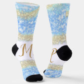 Blauer agate Gold Glitzer funkelnder Monogramm-Nam Socken (Gewinkelt)