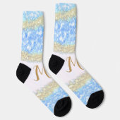 Blauer agate Gold Glitzer funkelnder Monogramm-Nam Socken (Rechts)