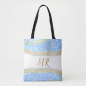 Blauer agate Gold Glitzer funkelnder Monogramm-Nam Tasche (Vorderseite)