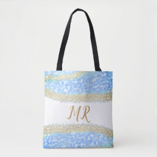 Blauer agate Gold Glitzer funkelnder Monogramm-Nam Tasche