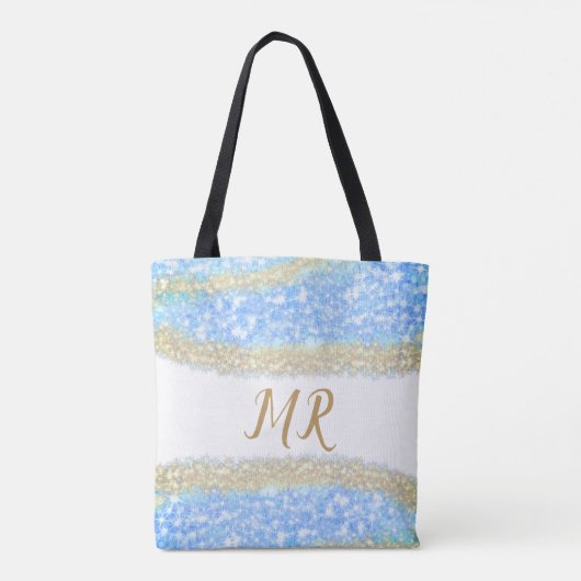 Blauer agate Gold Glitzer funkelnder Monogramm-Nam Tasche (Rückseite)