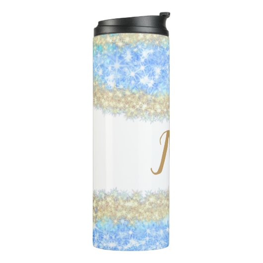 Blauer agate Gold Glitzer funkelnder Monogramm-Nam Thermosbecher (Nach links gedreht)