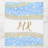 Blauer agate Gold Glitzer funkelnder Monogramm-Nam Weinetikett (Einzelnes Label)