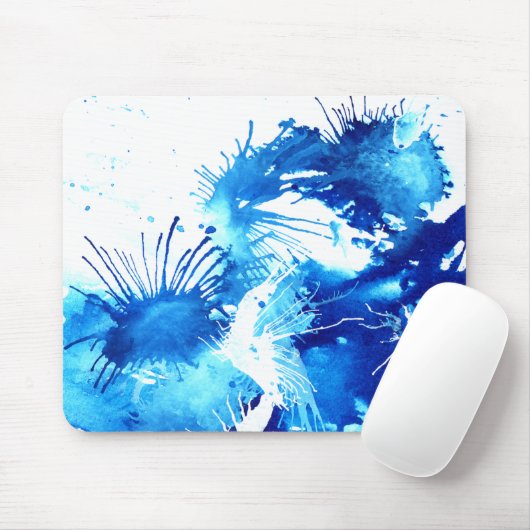 Blauer Akrylink Blütenfarben Abstrakte Malerei Mousepad (Mit Mouse)