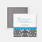 Blauer Akzent Damask Speichern Sie das Datumsfenst Magnet (Vorderseite/Rückseite)