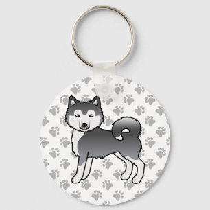 Blauer Alaskan Malamute Süßer Cartoon-Hund & Pfote Schlüsselanhänger