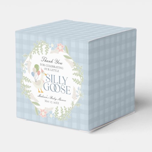 Blauer Albern Gänse Gingham Baby Dusche Geschenkschachtel (Rückseite)