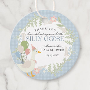 Blauer Albern Gänse Gingham Baby Duschfavoriten Geschenkanhänger