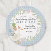 Blauer Albern Gänse Gingham Baby Duschfavoriten Geschenkanhänger (Rückseite)