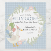 Blauer Albern Gänse Gingham Baby Duschfavoriten Weinetikett (Einzelnes Label)