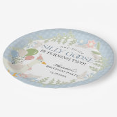 Blauer Alberne Gänse Floral Gingham Birthday Pappteller (Schrägansicht)