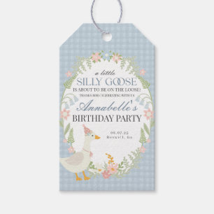 Blauer Alberner Gänse Floral Gingham Birthday Favo Geschenkanhänger