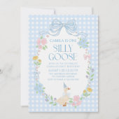 Blauer Alberner Gänse Gingham 1. Geburtstag Einladung (Vorderseite)