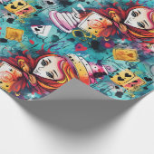 Blauer Alice-Teeparty-Thema Geschenkpapier (Ecke)