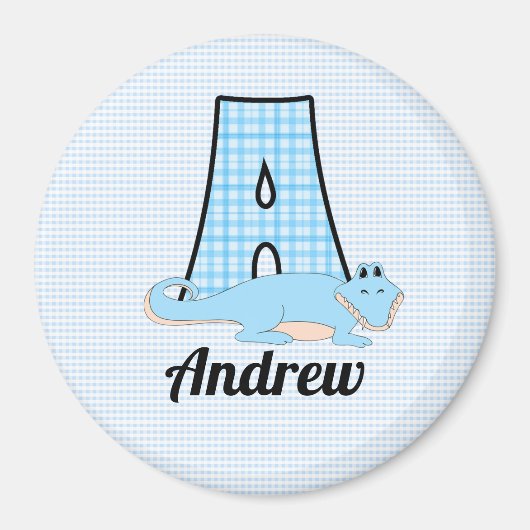 Blauer Alligator mit Monogramm A Magnet (Vorne)