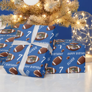 Blauer American Football Ball Frohe Geburtstag Fot Geschenkpapier