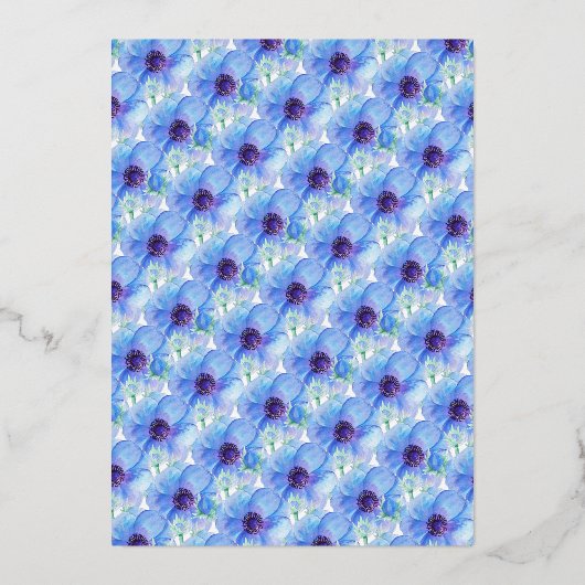Blauer Anemon Blütenfarbe Verlobung Folieneinladung (Rückseite)