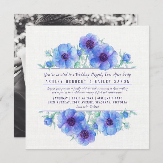 Blauer Anemon glücklich immer nach der Hochzeitsfe Einladung (Vorne/Hinten)