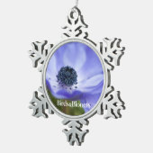 Blauer Anemon Schneeflocken Zinn-Ornament (Rechts)