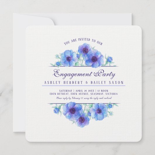 Blauer Anemon Verlobung Einladung (Vorderseite)