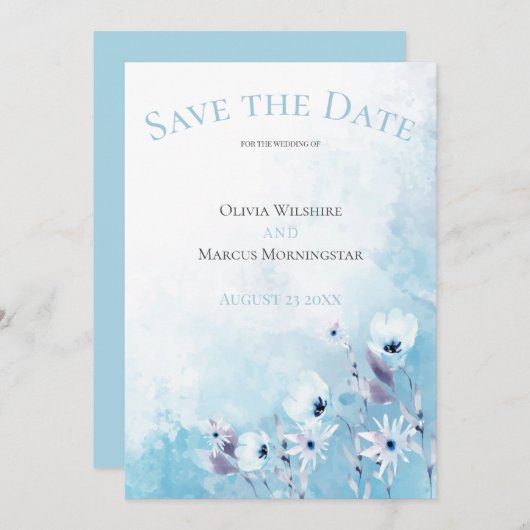 Blauer Anemone Garden Save the Date Einladung (Vorne/Hinten)