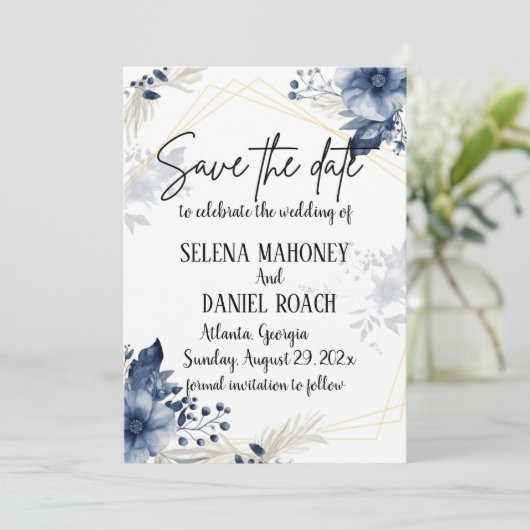 "Blauer Anemonenblüten: Blumenzehen" Save The Date (Stehend Vorderseite)