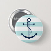 Blauer Anker auf Minzstreifen Button (Vorne & Hinten)
