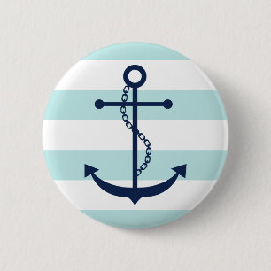 Blauer Anker auf Minzstreifen Button