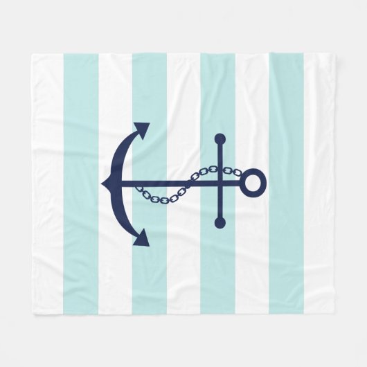 Blauer Anker auf Minzstreifen Fleecedecke (Vorderseite (Horizontal))