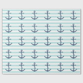Blauer Anker auf Minzstreifen Geschenkpapier (Flach)