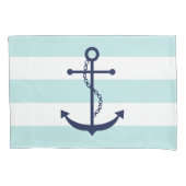 Blauer Anker auf Minzstreifen Kissenbezug (Vorderseite)